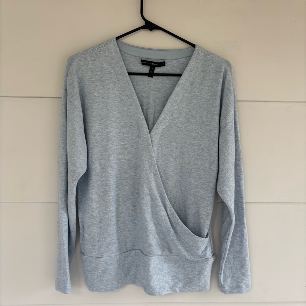 White House Black Market Women’s Medium Light Blue Wrap Sweater Whimsical Cozy